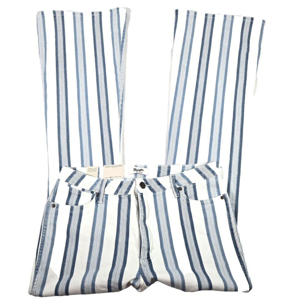 Wrangler Retro Bailey Flare Blue Striped High Rise Flare Jean Size 32x36 New